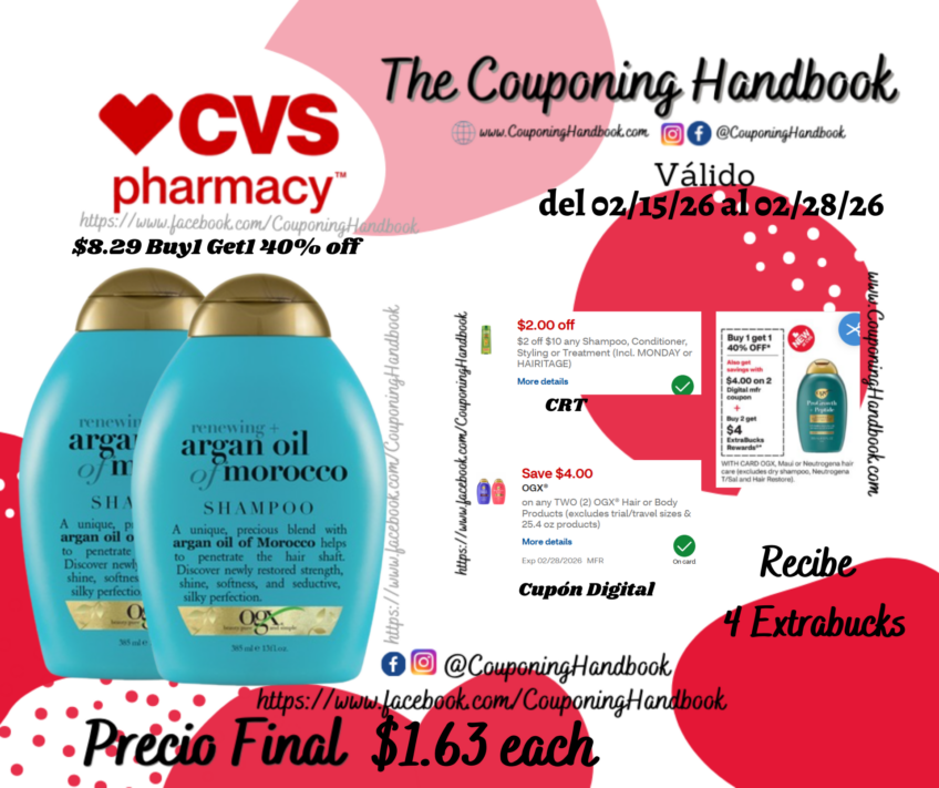 OGX Renewing Argan Oil of Morocco Shampoo, 13 OZ por $1.63