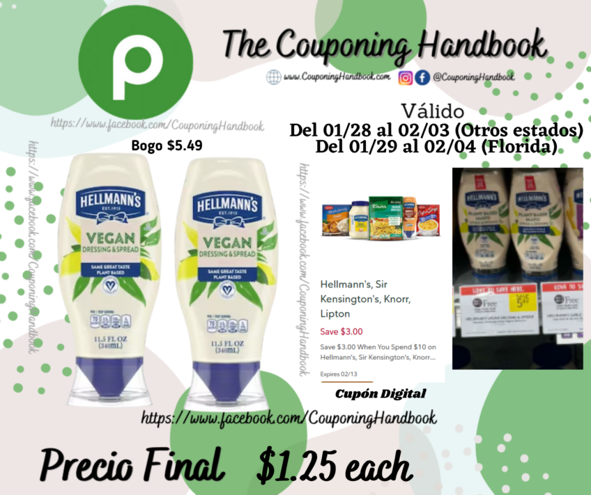 Hellmann’s Vegan Dressing and Spread 11.5 oz por $1.25