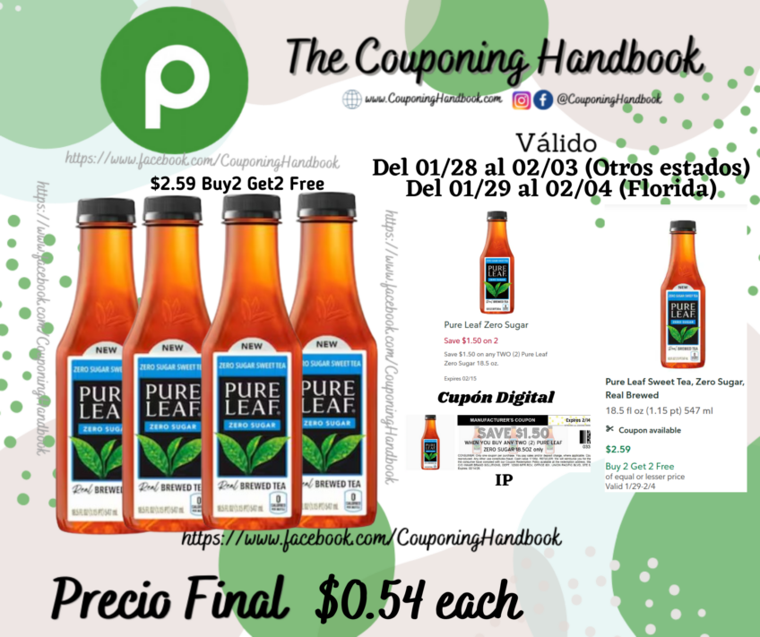 Pure Leaf Sweet Tea, Zero Sugar, Real Brewed por $0.54