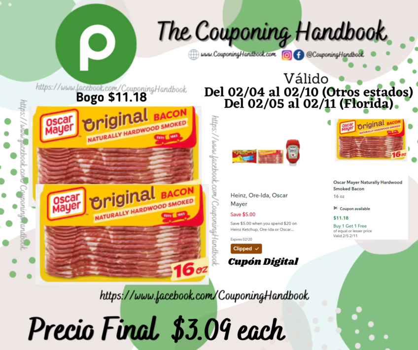 Oscar Mayer Naturally Hardwood Smoked Bacon 16 oz por $3.09