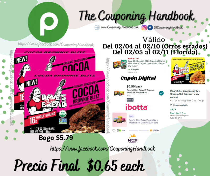 Dave’s Killer Bread Snack Bars, Organic por $0.65