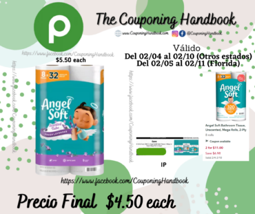 Angel Soft Bathroom Tissue, Fresh Lavender, Scented Tube, Mega Rolls, 2-ply 8 rolls por $4.50