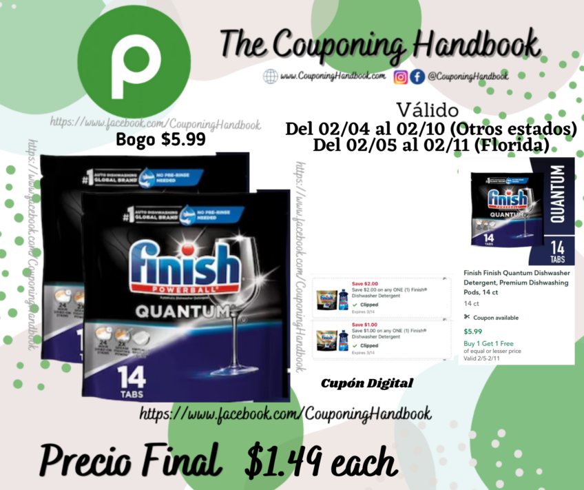 Finish Finish Quantum Dishwasher Detergent, Premium Dishwashing Pods, 14 ct por $1.49