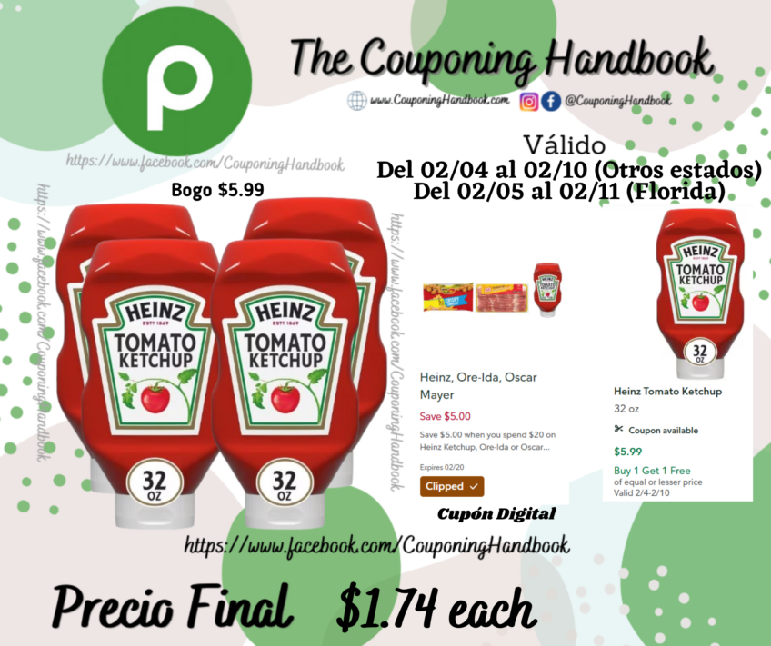 Heinz Tomato Ketchup 32 oz por $1.74