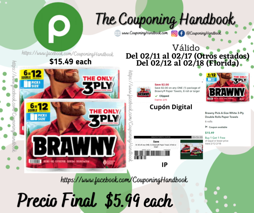 Brawny Pick-A-Size White 3-Ply Double Rolls Paper Towels 6 rolls por $5.99