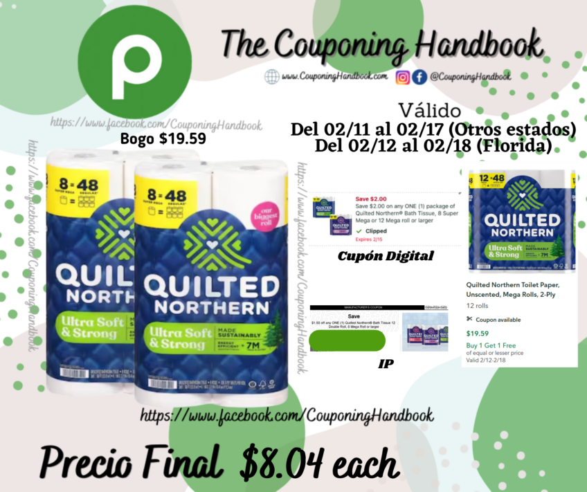 Quilted Northern Bathroom Tissue, Unscented, Ultra Soft & Strong, 2-Ply 8 rolls por $8.04