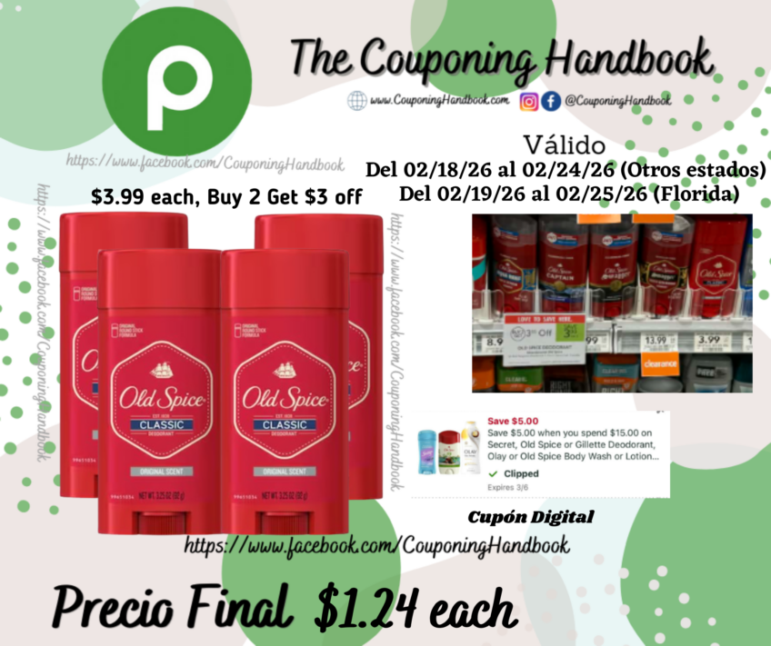 Old Spice Classic Original Scent Deodorant for Men, 3.25 oz por $1.24