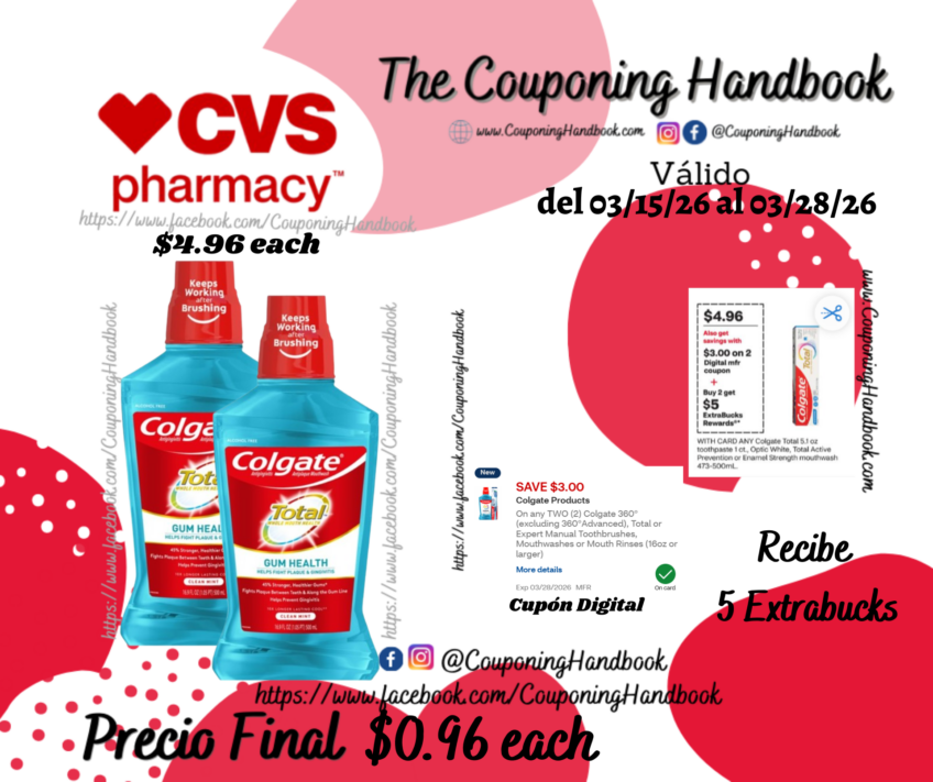 Colgate Total Gum Health Mouthwash por $0.96