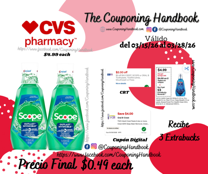 Scope Outlast Mouthwash, Mint por $0.49