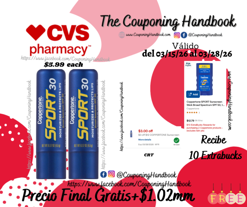 02 Coppertone Sport Lip Balm, SPF 30 Gratis