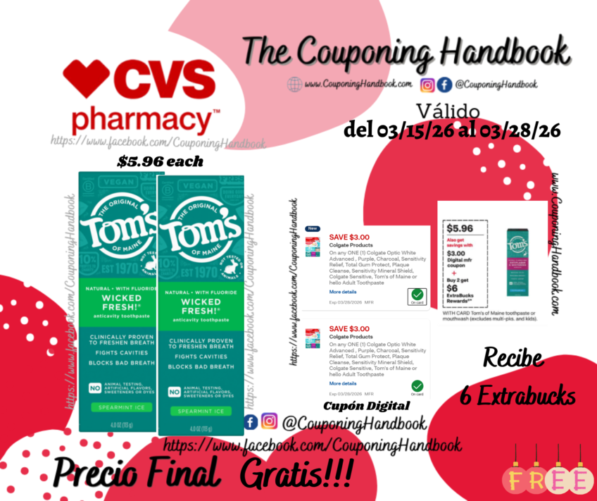 02 Tom’s of Maine Wicked Fresh Fluoride Anticavity Toothpaste 4 OZ Gratis