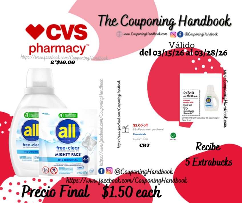 all Laundry Detergent, Free & Clear por $1.50