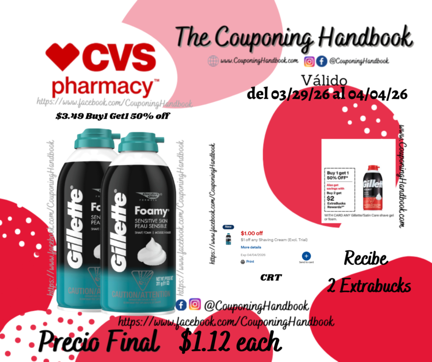 Gillette Foamy Sensitive Shave Foam, 11 OZ por $1.12