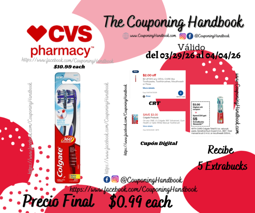 Colgate 360 Total Advanced Floss-Tip Toothbrush, Soft, 2 Pack por $0.99