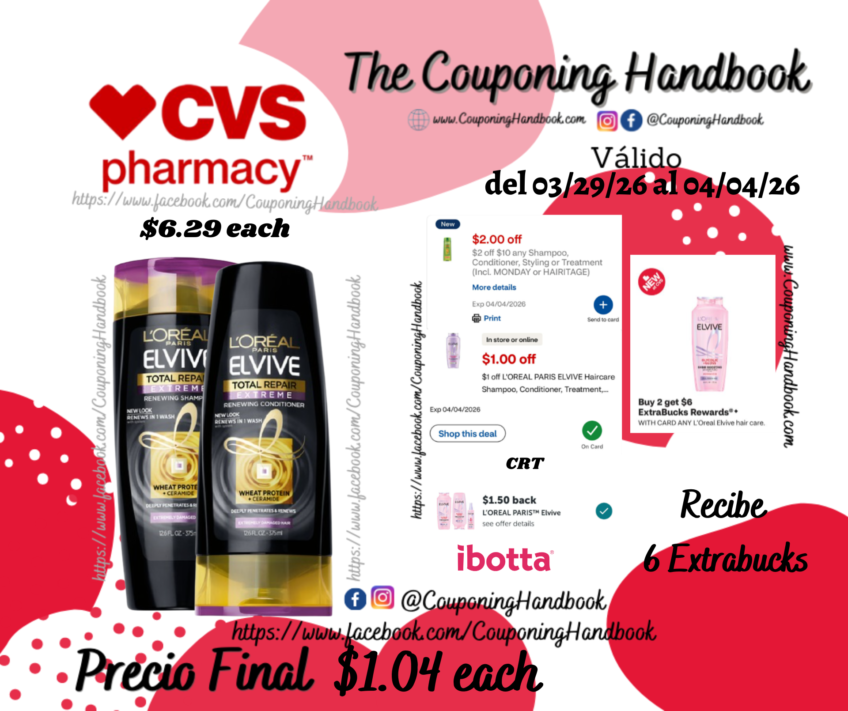 L’Oreal Paris Elvive Total Repair Shampoo/conditioner por $1.04