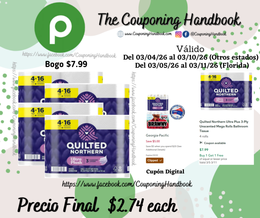 Quilted Northern Ultra Plus 3-Ply Unscented Mega Rolls Bathroom Tissue por $2.74