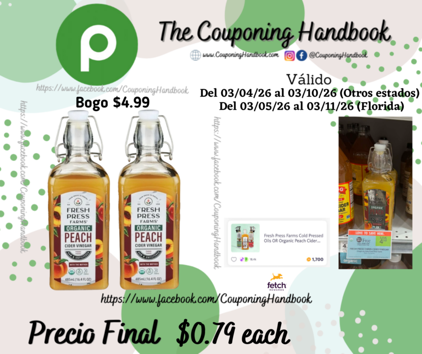 Fresh Press Farms Cider Vinegar, Peach por $0.79