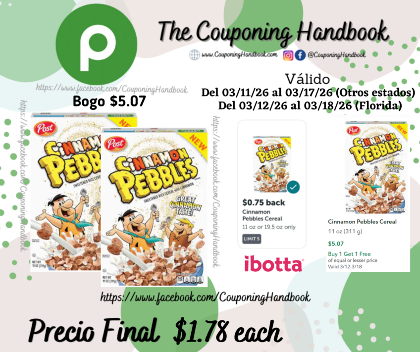 Cinnamon Pebbles Cereal por $1.78