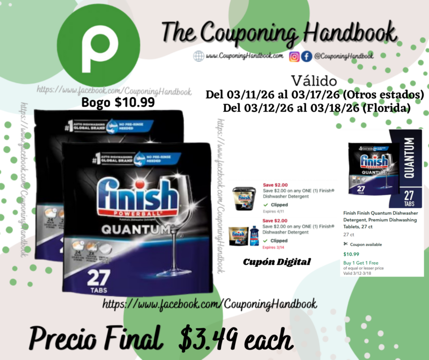 Finish Finish Quantum Dishwasher Detergent, Premium Dishwashing Tablets, 27 ct por $3.49