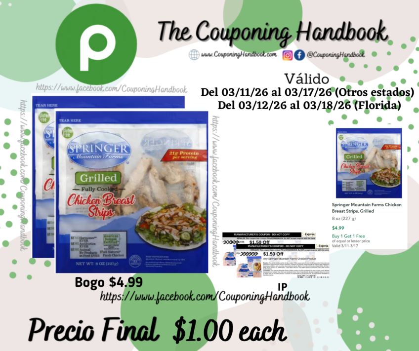 Springer Mountain Farms Chicken Breast Strips, Grilled por $1.00