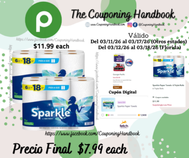 Sparkle Paper Towels- 6 Triple Rolls por $7.99