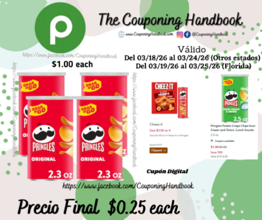 Pringles Potato Crisps Chips Original, Lunch Snacks 2.3 oz por $0.25