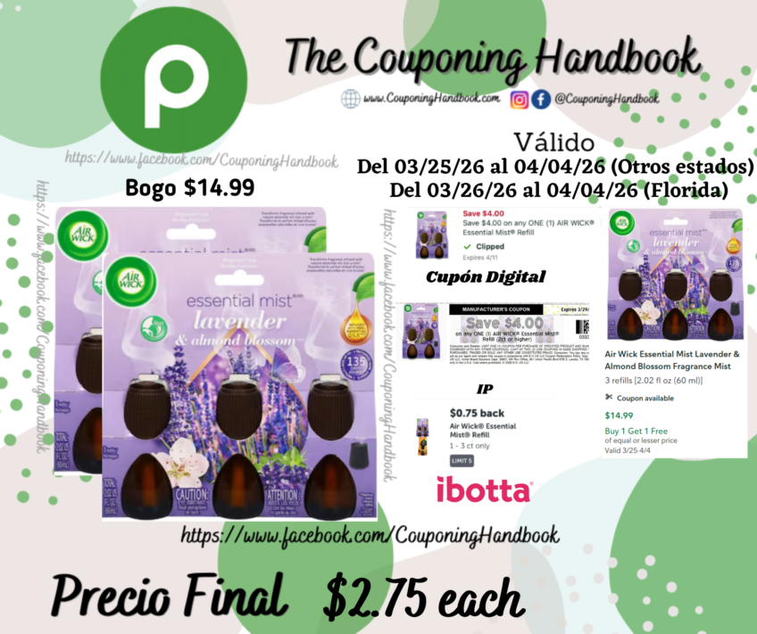 Air Wick Essential Mist Lavender & Almond Blossom Fragrance Mist 3 refills por $2.75
