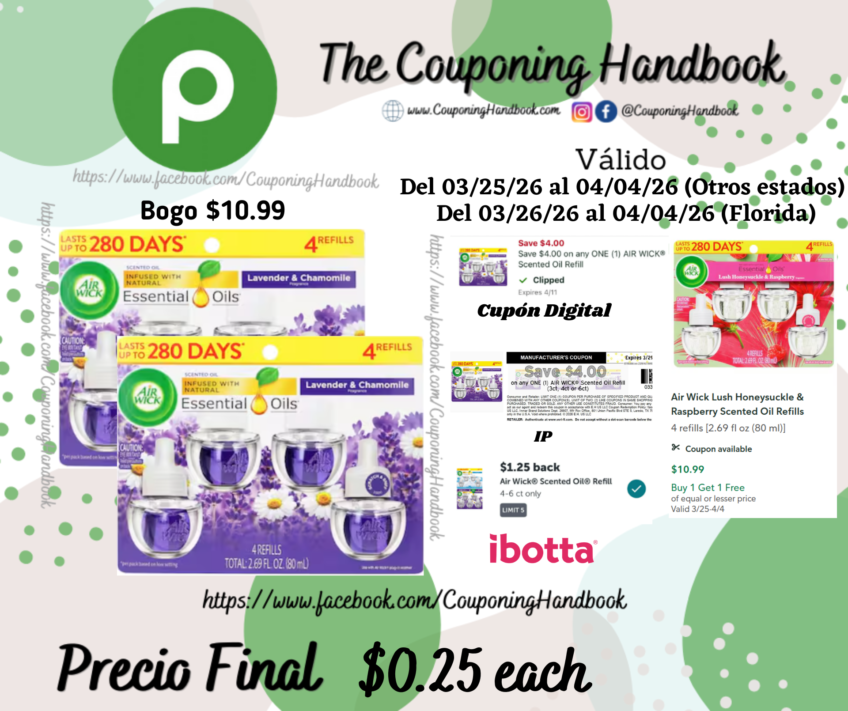 Air Wick Essential Oils Lavender & Chamomile Fragrance Refills 4 refills por $0.25