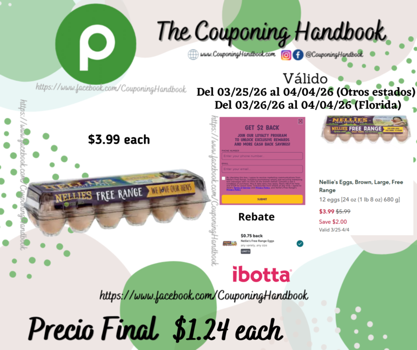 Nellie’s Eggs, Brown, Large, Free Range 12 eggs por $1.24