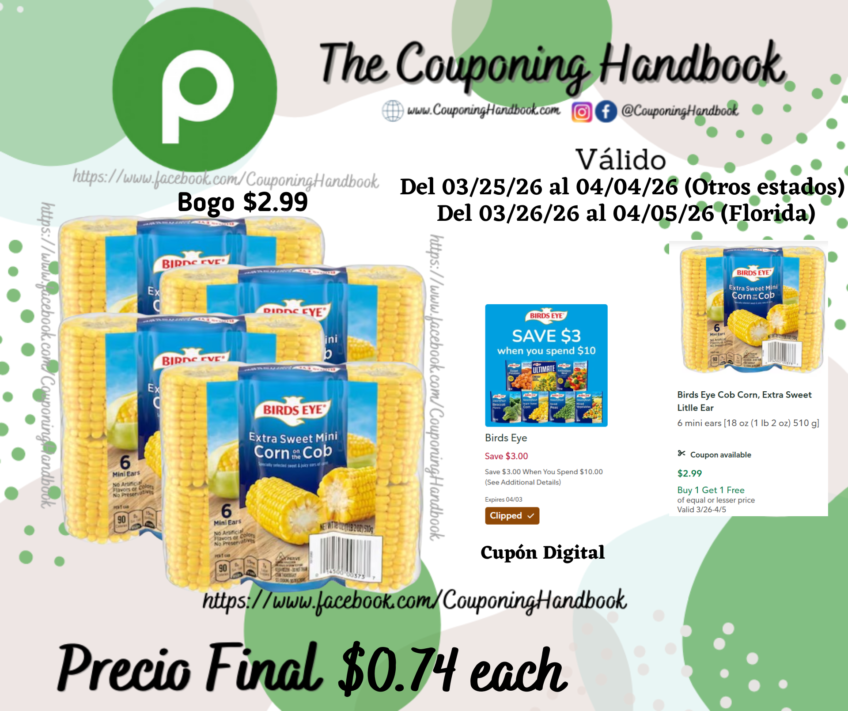 Birds Eye Cob Corn, Extra Sweet Litlle Ear 6 mini ears por $0.74