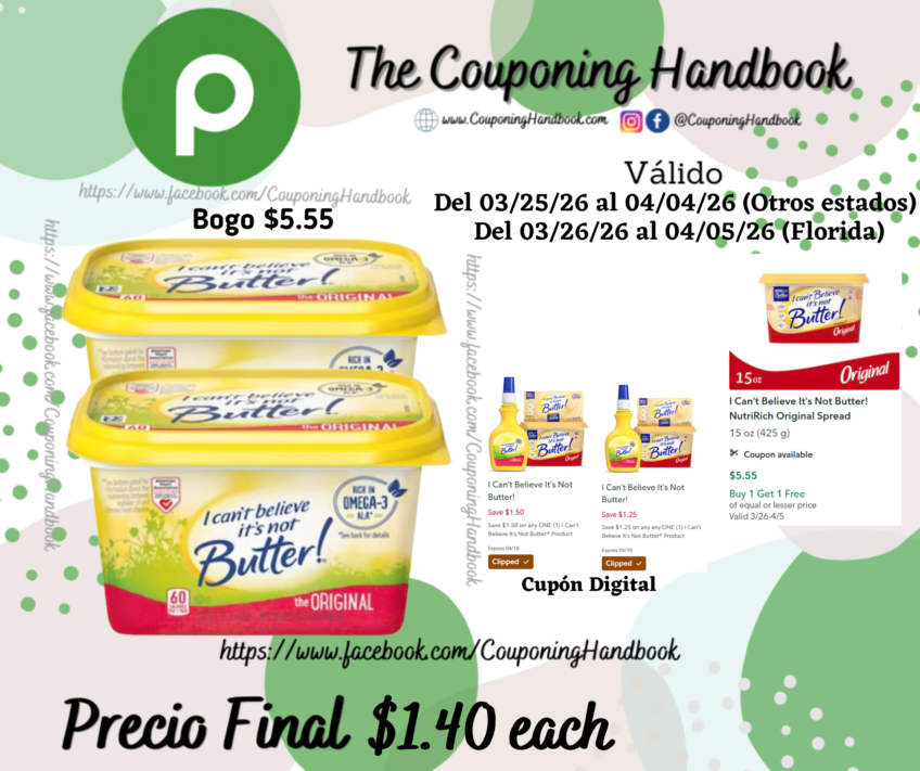 I Can’t Believe It’s Not Butter! NutriRich Original Spread por $1.40