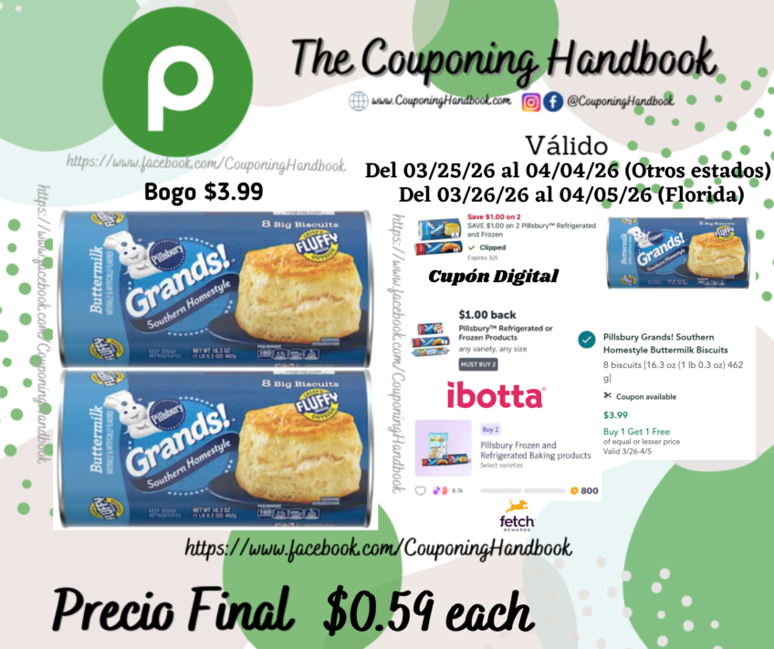 Pillsbury Grands! Southern Homestyle Buttermilk Biscuits por $0.59