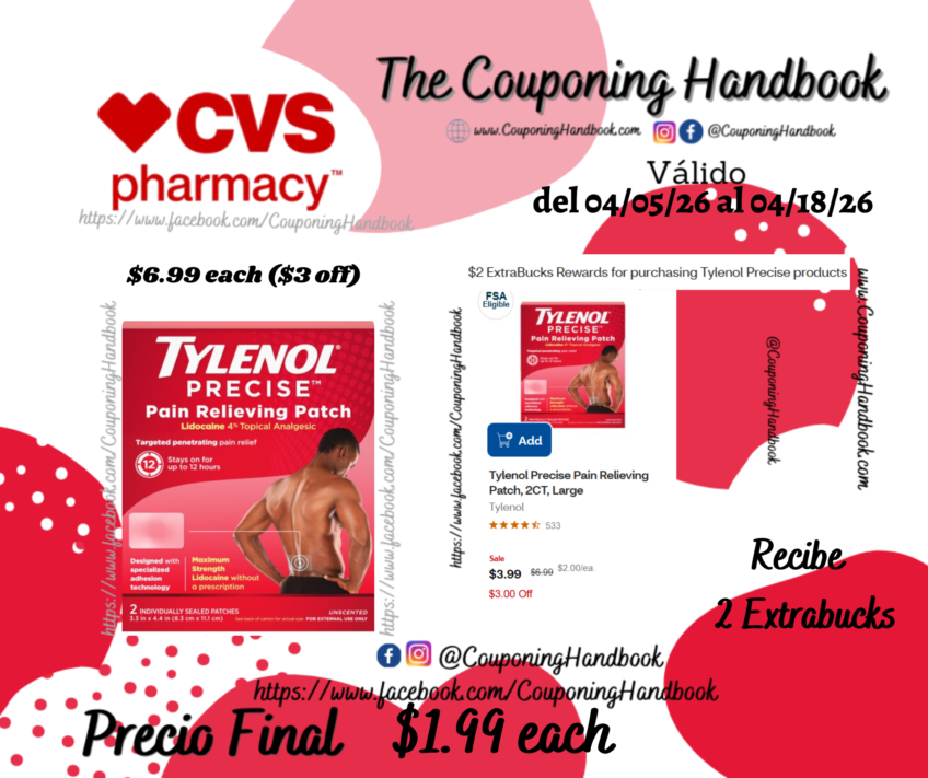 Tylenol Precise Pain Relieving Patch, 2CT, Large por $1.99