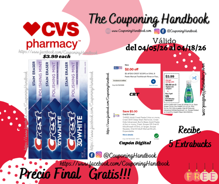 03 Crest 3D White Stain Eraser Toothpaste, Polishing Mint, 3.8 OZ Gratis