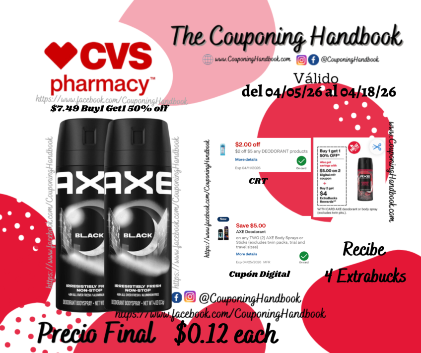 Axe Deodorant & Body Spray, Black, 2.9 OZ por $0.12