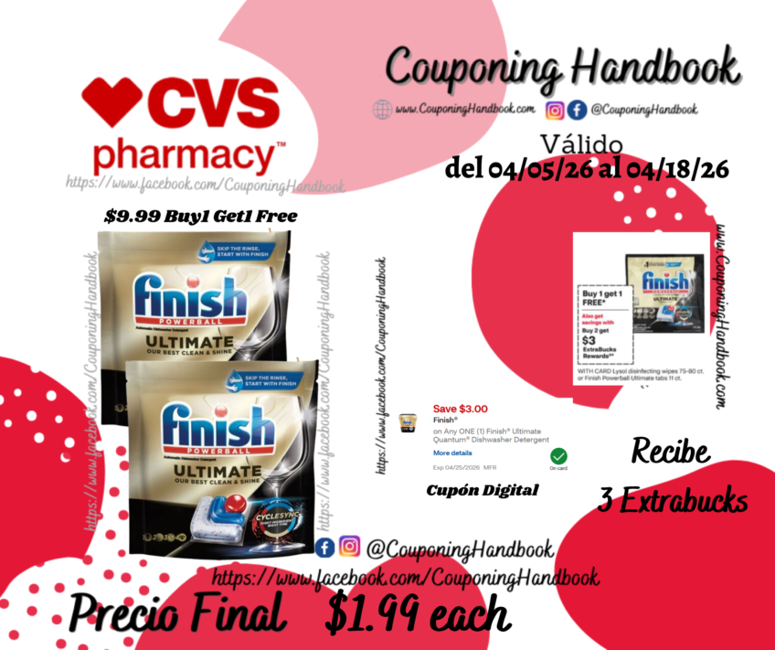 Finish Ultimate Quantum Dishwasher Detergent Tabs, 11 ct por $1.99