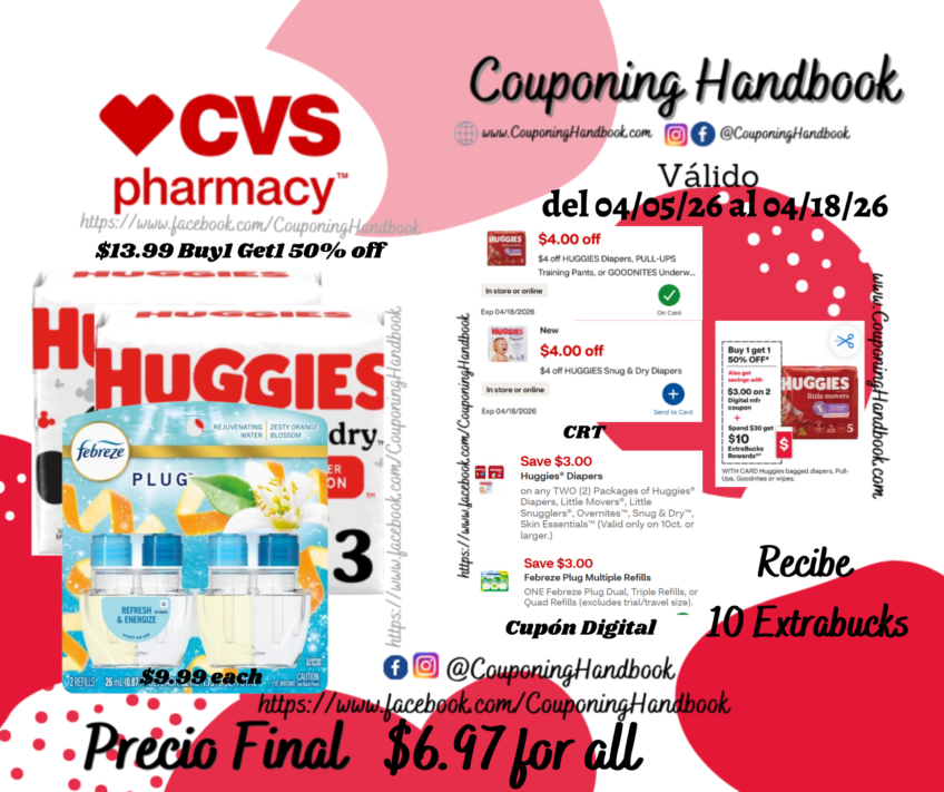 02 Huggies Diaper y 01 Febreze por $6.97