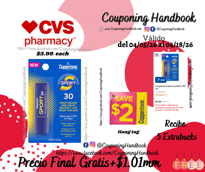 Coppertone Sport Lip Balm, SPF 30 Gratis