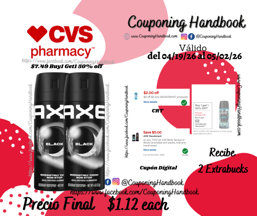 Axe Deodorant & Body Spray, Black, 2.9 OZ por $1.12