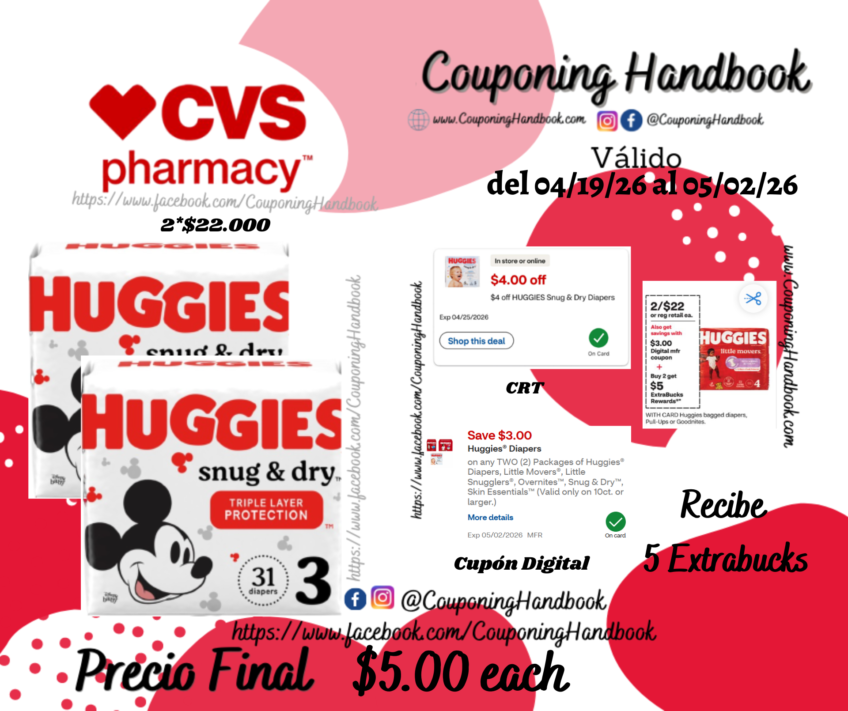 Huggies Snug & Dry Baby Diapers por $5.00