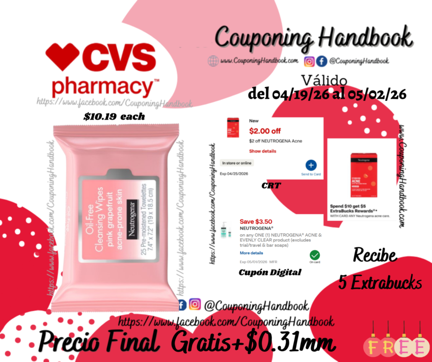 Neutrogena Oil-Free Cleansing Wipes Pink Grapefruit, 25/Pack Gratis