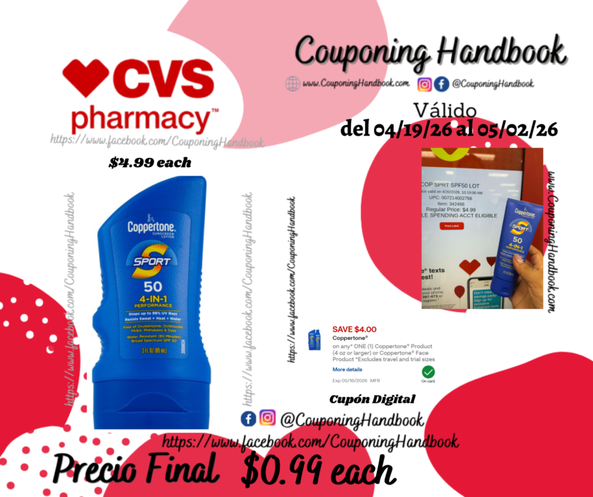 Coppertone Travel Size SPORT Sunscreen Lotion Broad Spectrum, 3 OZ por $0.99