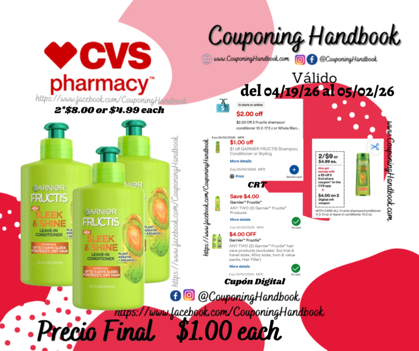 Garnier Fructis Sleek & Shine Leave-In Conditioner, 10.2 OZ por $1.00