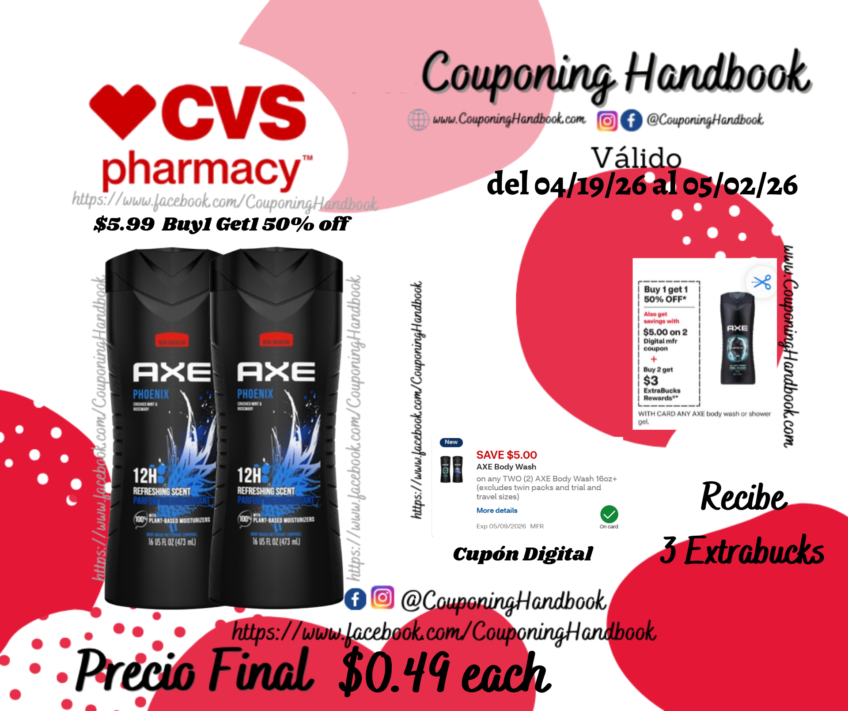 AXE Body Wash for Men, 16 OZ por $0.49