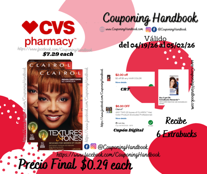 Clairol Textures & Tones Permanent Hair Dye por $0.29