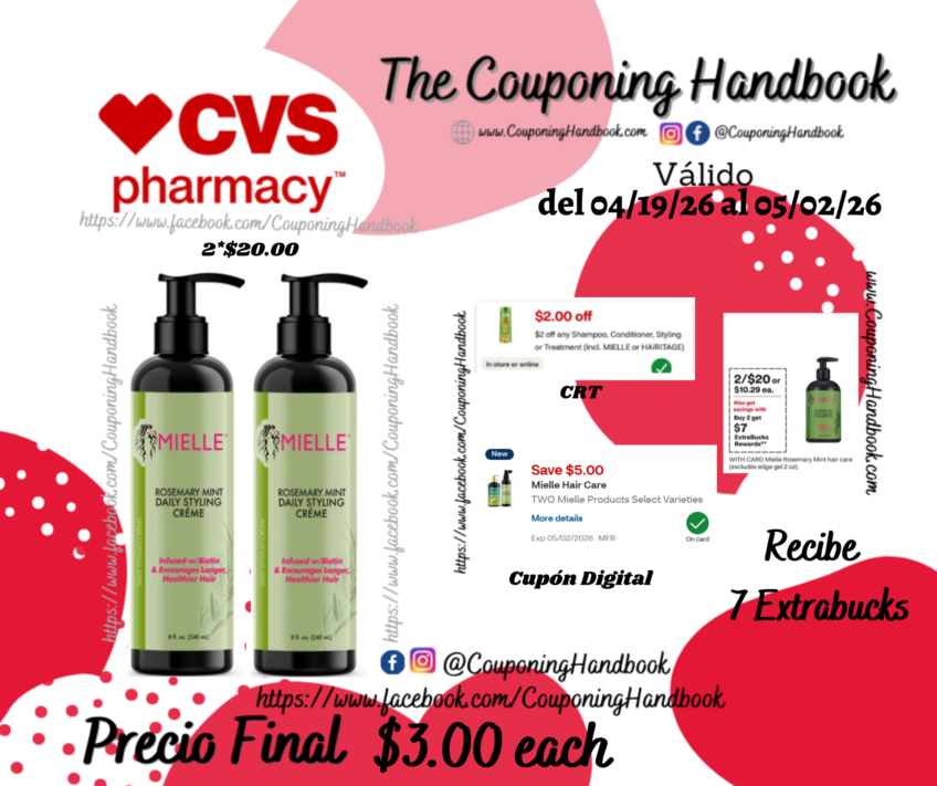 Mielle Rosemary Mint Multivitamin Daily Styling Creme, 8 OZ por $3.00