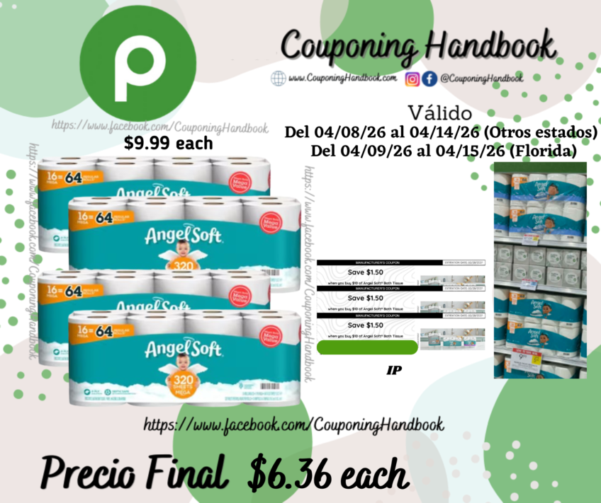 Angel Soft Bathroom Tissue, Unscented, Mega Rolls, 2-Ply por $6.36