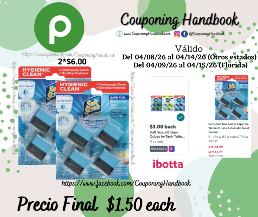 Soft scrub Duo Cubes Sapphire Waters In Tank Automatic Toilet Cleaner por $1.50