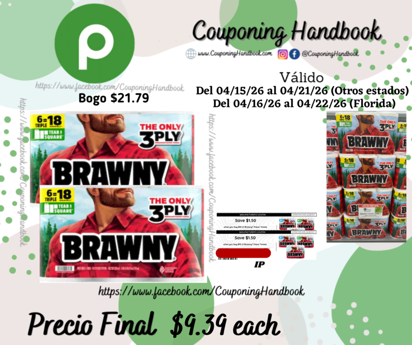 Brawny Tear-A-Square White 3-Ply Triple Rolls Paper Towels 6 rolls por $9.39