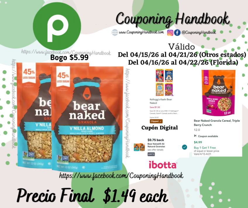 Bear Naked Granola, V’nilla Almond por $1.49